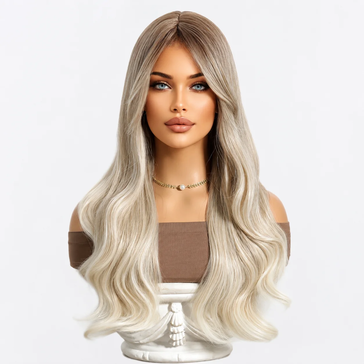 Wig women's white gold dyed gradient long curly hair mid split full head synthetic headband
Wig women's white gold dyed gradient long curly hair mid split full head synthetic headband