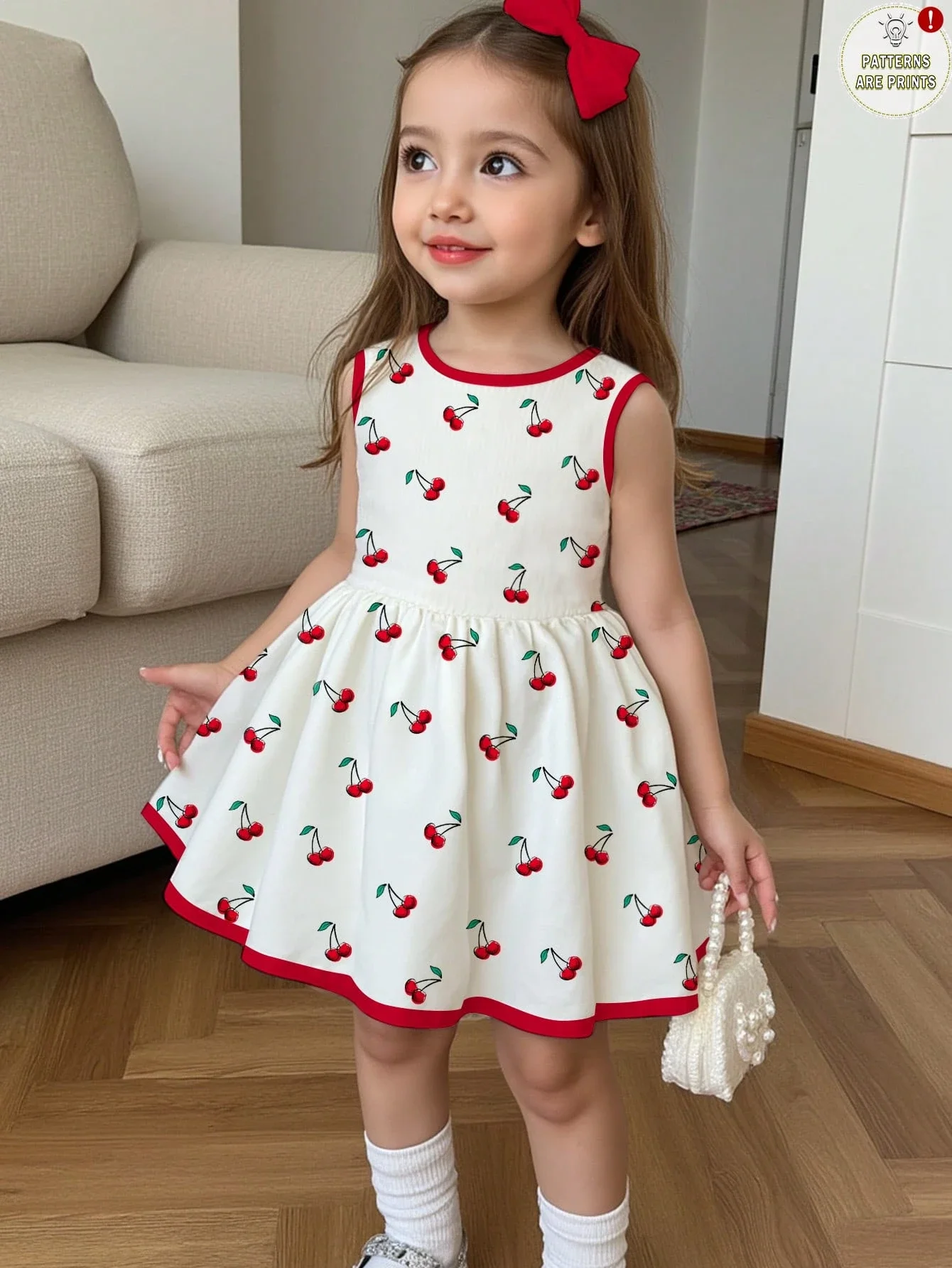 Cherry Print Sleeveless A-Line Dress Red Trim Casual Summer Mini Dress
Cherry Print Sleeveless A-Line Dress Red Trim Casual Summer Mini Dress