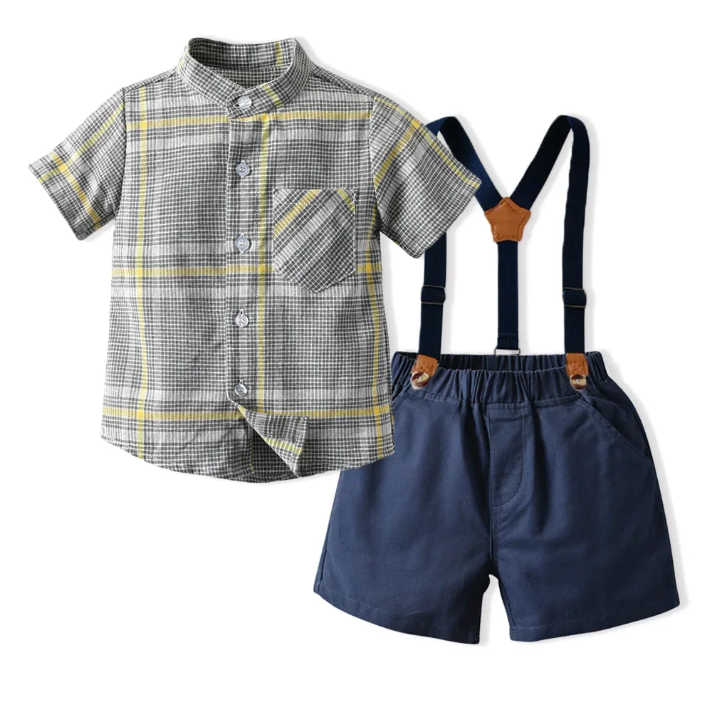 Baby boy's t-shirt shorts Set European & American Style Summer Plaid Short-sleeved Cotton Shirt and Strap Shorts Set 70-130cm
Baby boy's t-shirt shorts Set European & American Style Summer Plaid Short-sleeved Cotton Shirt and Strap Shorts Set 70-130cm