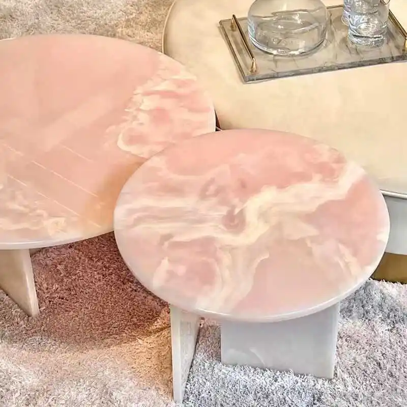 Light luxury natural pink marble coffee table home small apartment round side table villa coffee table
Light luxury natural pink marble coffee table home small apartment round side table villa coffee table