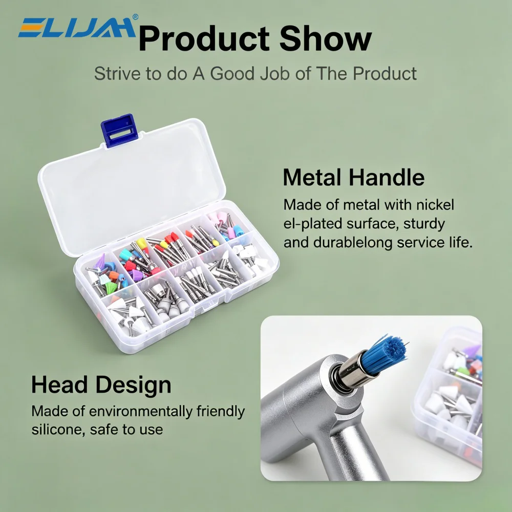 ELIJAH Dental Polishing Brushes 100Pcs/Box Prophy Polishing Polisher Disposable Latch Type Nylon Bristle Brush Dentistry Tools
ELIJAH Dental Polishing Brushes 100Pcs/Box Prophy Polishing Polisher Disposable Latch Type Nylon Bristle Brush Dentistry Tools