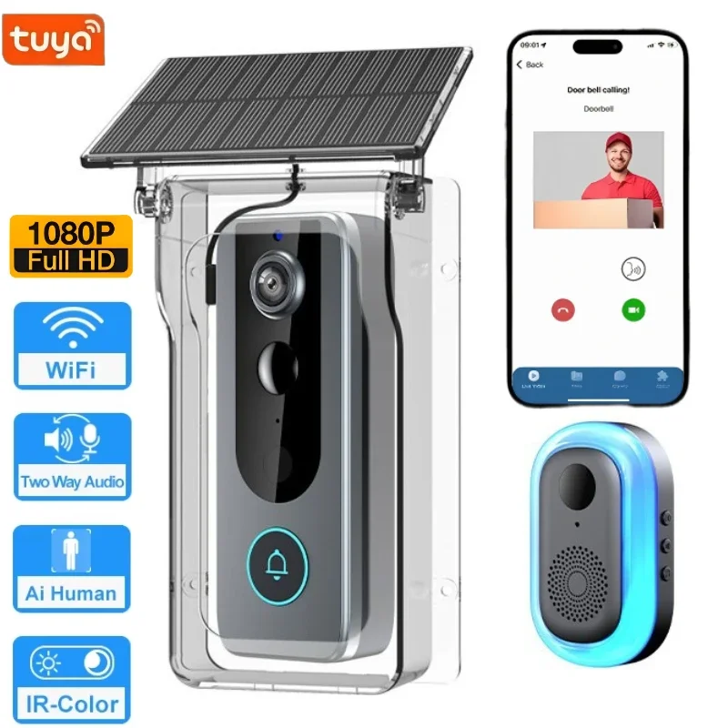 Камера дверного звонка Tuya, Wi-Fi, солнечная крышка, 1080P, двусторонний домофон, видеодетектор движения, дверной звонок, водонепроницаемый беспроводной дверной звонок, уличный
Камера дверного звонка Tuya, Wi-Fi, солнечная крышка, 1080P, двусторонний домофон, видеодетектор движения, дверной звонок, водонепроницаемый беспроводной дверной звонок, уличный