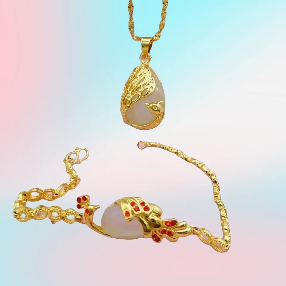 new 9999 24K real gold Ladies Necklace Bracelet Peacock two-piece Pendant Cat's Eye AU750 Gold jewellery
new 9999 24K real gold Ladies Necklace Bracelet Peacock two-piece Pendant Cat's Eye AU750 Gold jewellery