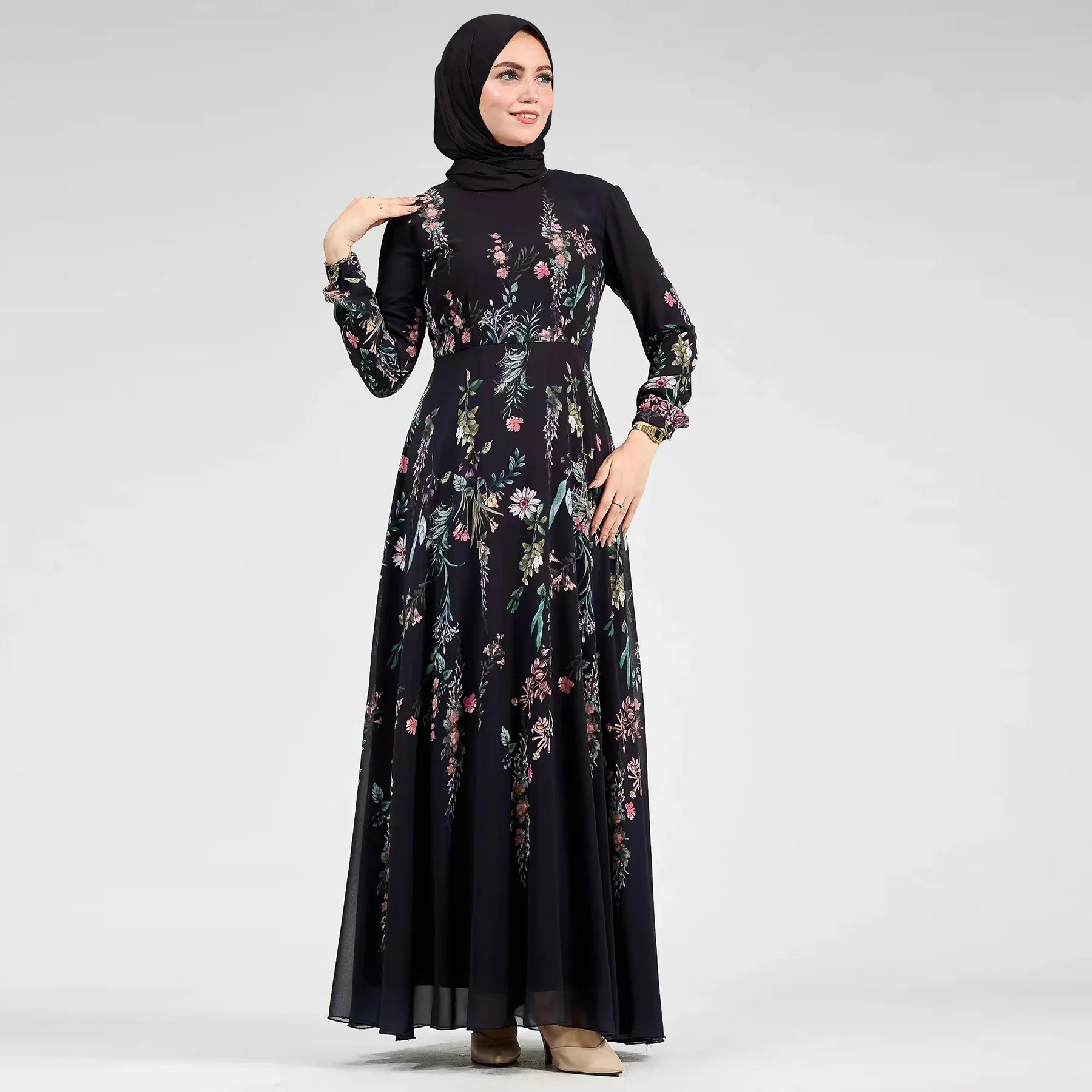 Muslim Fashion Chiffon Flower Floral Print Hijab Dress Black Abaya Dubai Luxury Islamic Clothing for Women Turkish Robe Longue
Muslim Fashion Chiffon Flower Floral Print Hijab Dress Black Abaya Dubai Luxury Islamic Clothing for Women Turkish Robe Longue