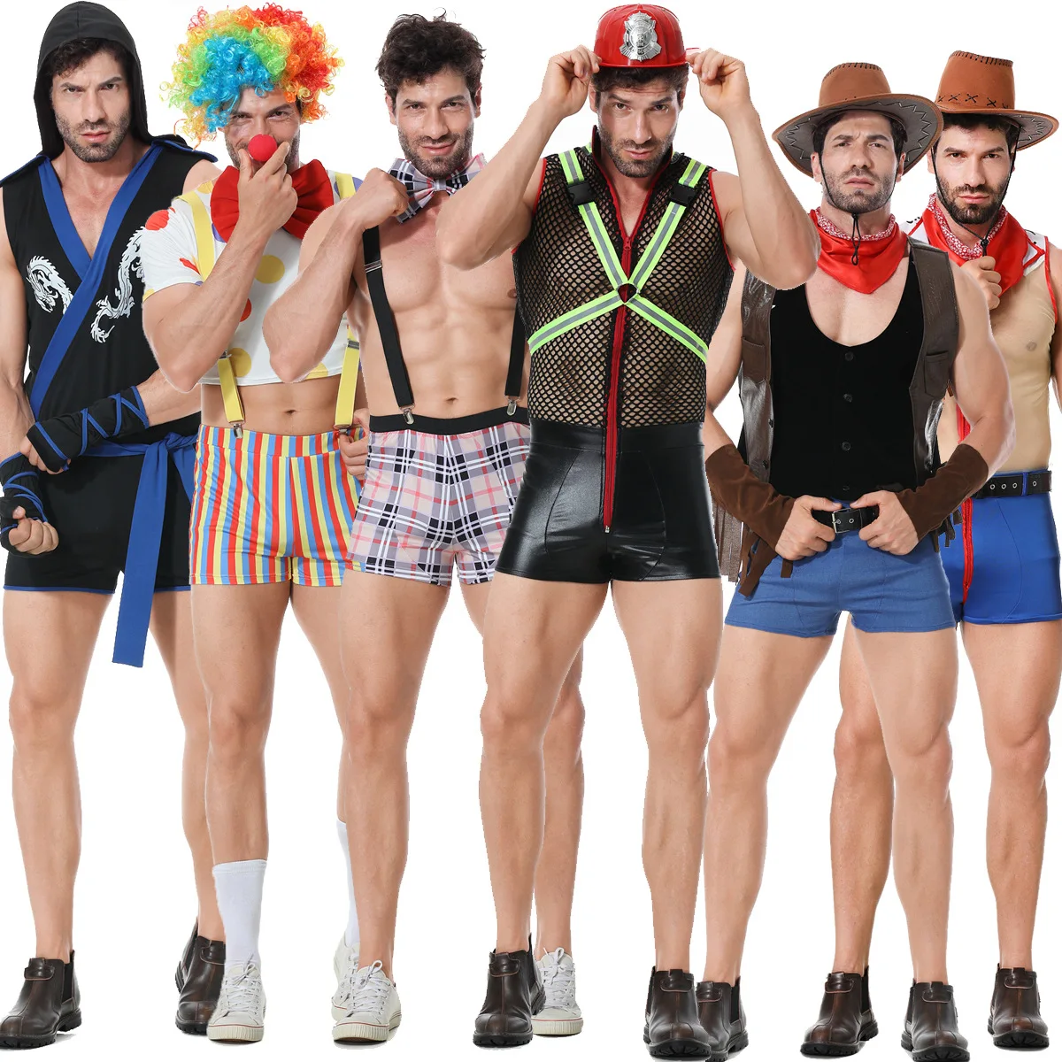 13 Style Men Firefighter Bodysuit Sexy Lingerie Faux Leather Underwear Clown Cosplay Costume Night Club Cowboy Uniform Hat Set
13 Style Men Firefighter Bodysuit Sexy Lingerie Faux Leather Underwear Clown Cosplay Costume Night Club Cowboy Uniform Hat Set
