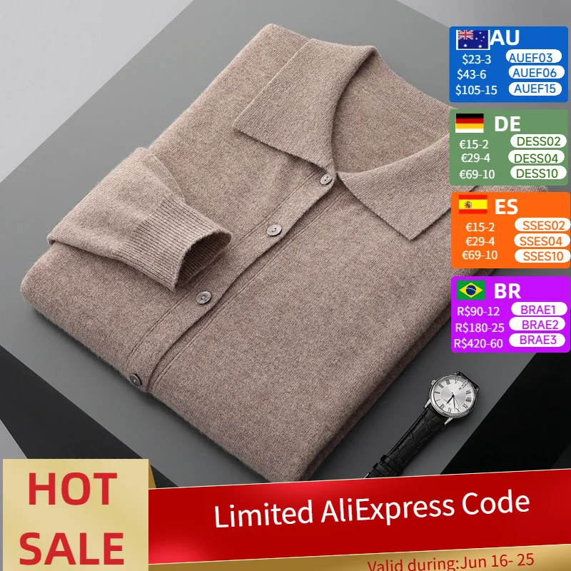 Men's Pure Cashmere Wool Cardigan Casual POLO Collar Jacket Autumn Winter New High-End Long-Sleeved Coat Loose Warm Top
Men's Pure Cashmere Wool Cardigan Casual POLO Collar Jacket Autumn Winter New High-End Long-Sleeved Coat Loose Warm Top