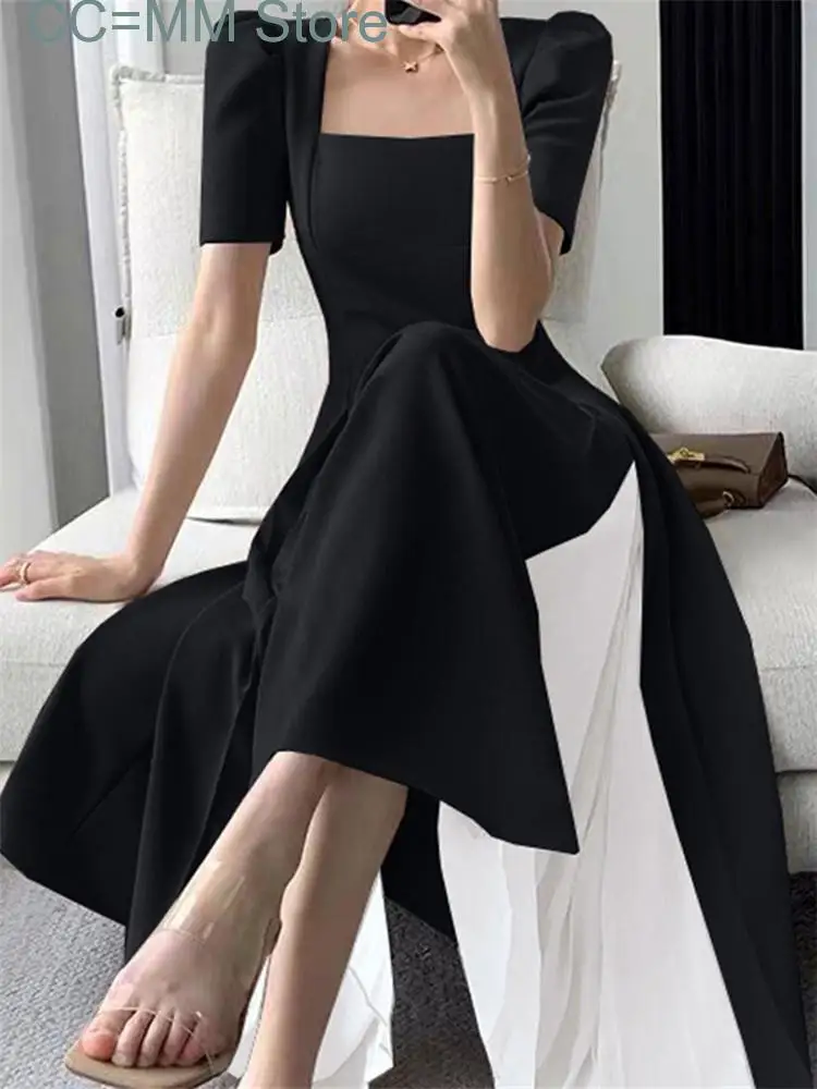 New Solid Short Sleeves Summer Dress Fashion Vintage Square Collar Dress for Women Chic Elegant Folds Midi Dress
New Solid Short Sleeves Summer Dress Fashion Vintage Square Collar Dress for Women Chic Elegant Folds Midi Dress