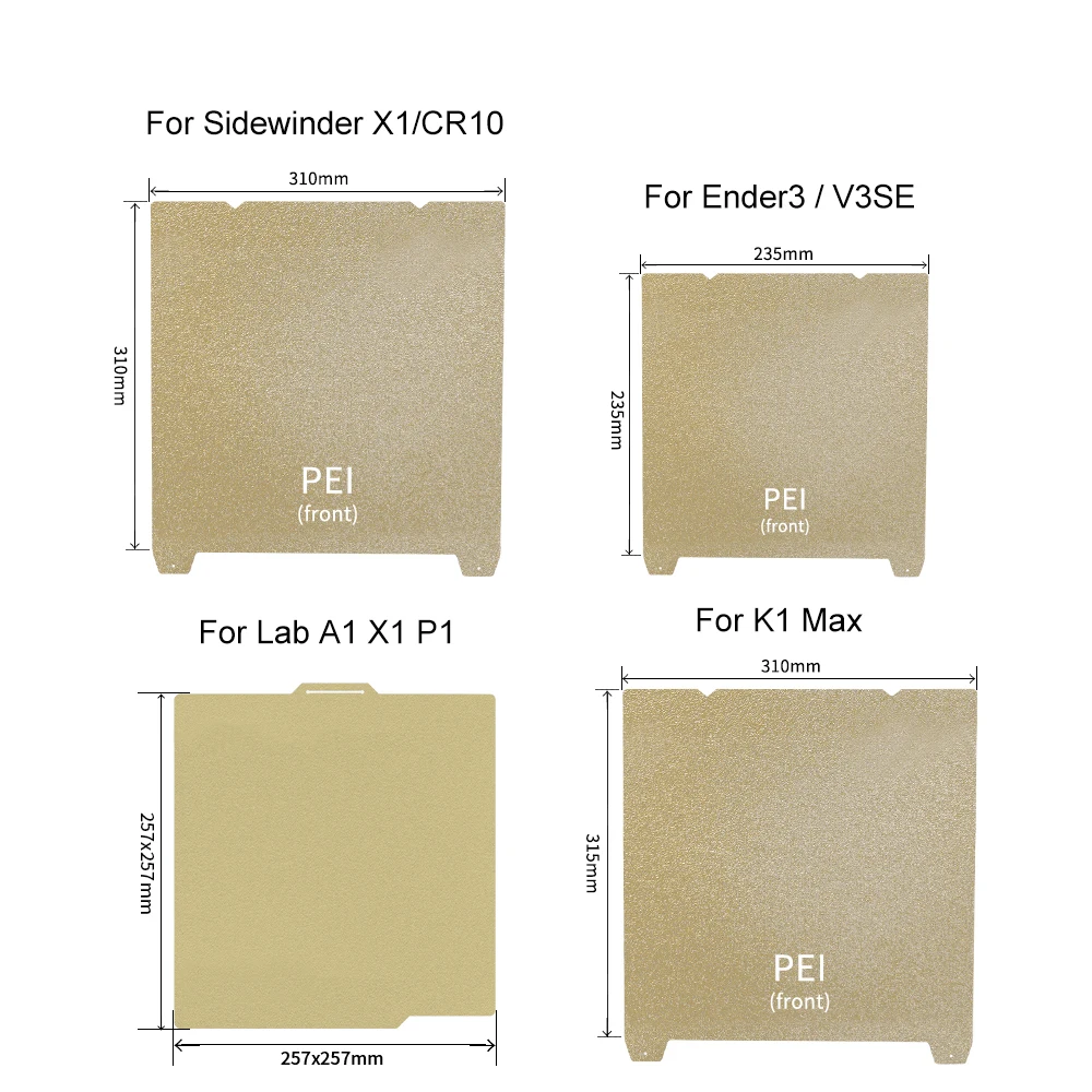 Build Plate PEI 235x235 for K1 K1C Ender3/Pro/S1/V2/V3SE Double Sided Spring Steel Sheet Textured PEI 257x257 for Lab A1 X1 P1
Build Plate PEI 235x235 for K1 K1C Ender3/Pro/S1/V2/V3SE Double Sided Spring Steel Sheet Textured PEI 257x257 for Lab A1 X1 P1