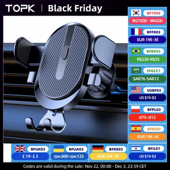Car Phone Holder Mount, TOPK 2023 Upgrade Auto Locking Universal Phone Holder with Hook Clip for Car Air Vent for iPhone Samsung