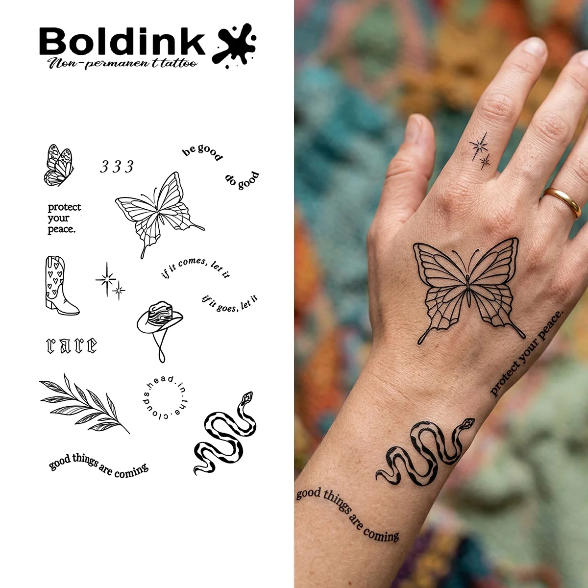 BOLDINK American Retro Moisturizing Tattoo Sticker Unisex Fashion Design Easy Apply Waterproof Lasts 1-2 Week
BOLDINK American Retro Moisturizing Tattoo Sticker Unisex Fashion Design Easy Apply Waterproof Lasts 1-2 Week