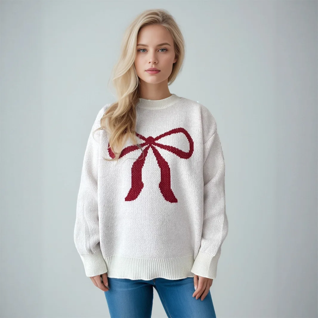 Cute Y2k Tie Bow Knitted Pullover For Women Oversize Solid Color O-Neck Sweater Autumn Winter Knitwear Ribbed Casual Jumper
Cute Y2k Tie Bow Knitted Pullover For Women Oversize Solid Color O-Neck Sweater Autumn Winter Knitwear Ribbed Casual Jumper