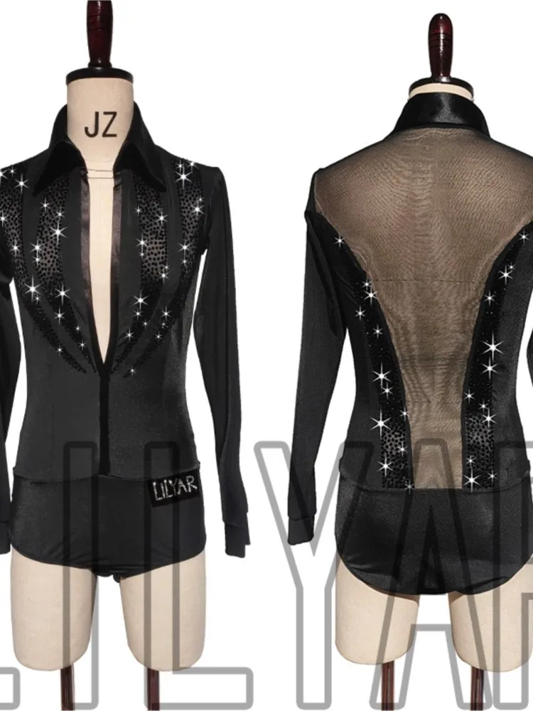 New Latin Dance Men's Performance Competition Performance Adult Black Long Sleeved Elastic Mesh Black Diamond Jumpsuit
New Latin Dance Men's Performance Competition Performance Adult Black Long Sleeved Elastic Mesh Black Diamond Jumpsuit