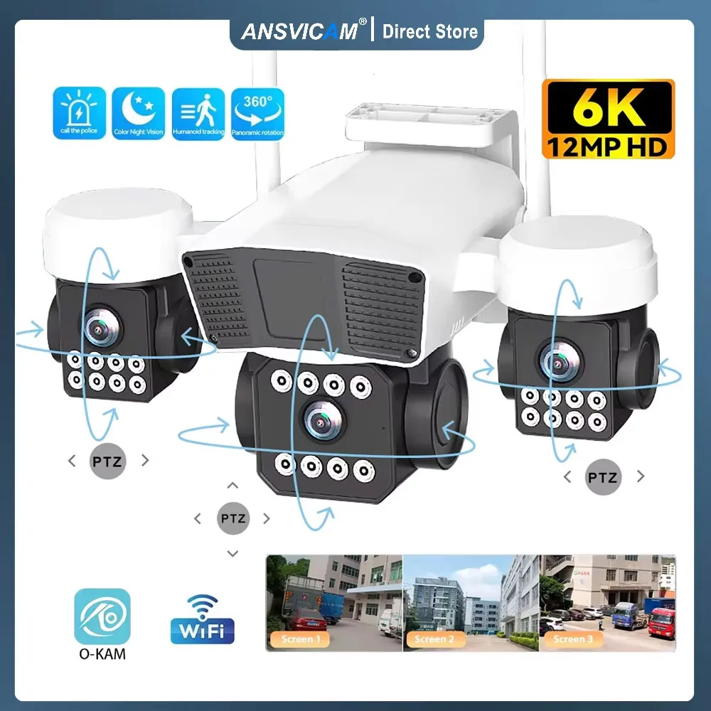 ANSVICAM 12MP 6K UHD WIFI Camera 3-PTZ Outdoor Cam Three Lenses Triple Screens Security Monitor Night Vision Waterproof CCTV
ANSVICAM 12MP 6K UHD WIFI Camera 3-PTZ Outdoor Cam Three Lenses Triple Screens Security Monitor Night Vision Waterproof CCTV
