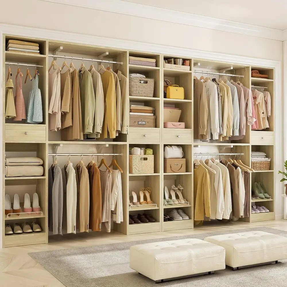 Large 10-15T Wood Walk-in Closet Organizer with Hanging Rod, Shoe Rack, and Reversible Clothes Kit, White Oak
Large 10-15T Wood Walk-in Closet Organizer with Hanging Rod, Shoe Rack, and Reversible Clothes Kit, White Oak
