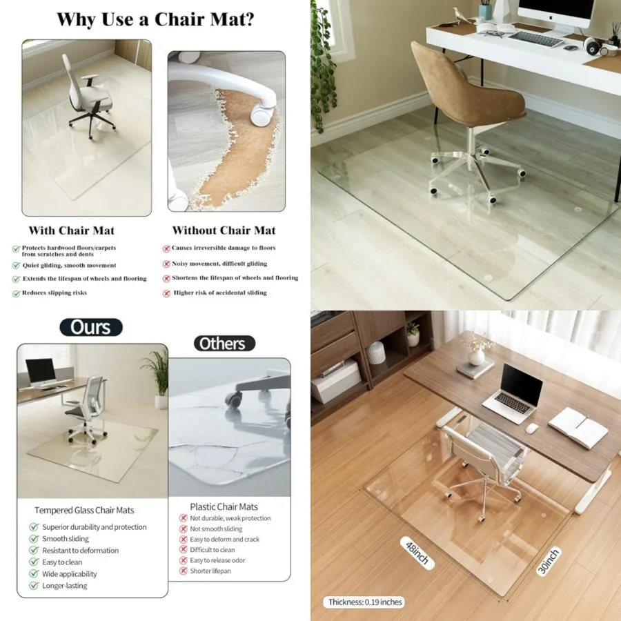 Tempered Glass Chair Mat for Hardwood Floors and Carpets, 30" x 48" Heavy Duty Office Floor Protector with Noise-Free Gliding S
Tempered Glass Chair Mat for Hardwood Floors and Carpets, 30" x 48" Heavy Duty Office Floor Protector with Noise-Free Gliding S
