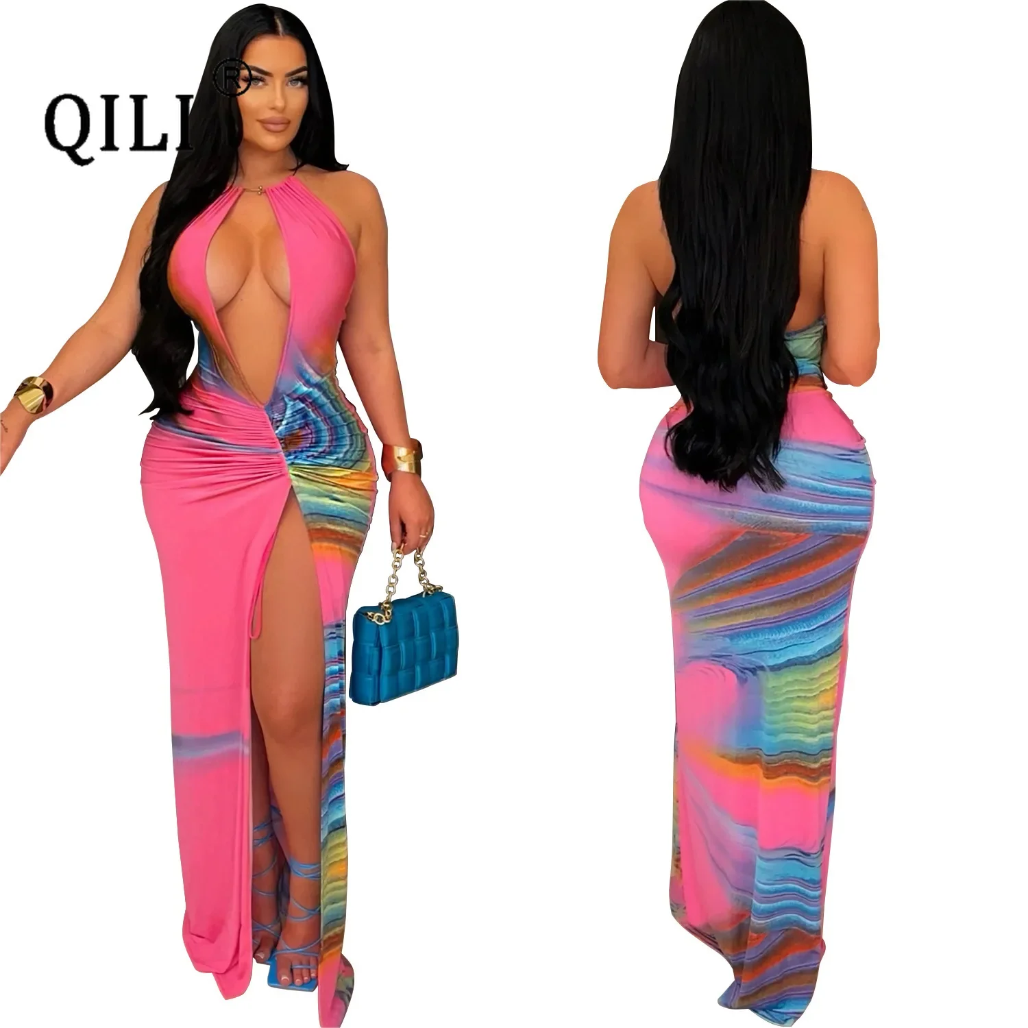 European and American Fashion Women's Printed V-neck Sleeveless Hanging Neck Dress
European and American Fashion Women's Printed V-neck Sleeveless Hanging Neck Dress