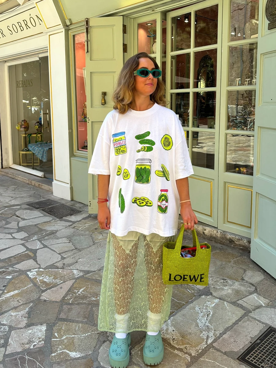 Retro American Design een Fruit Print ort Sve Women's Oversize T-irt Street Sle Cotton Casual Summer Top
Retro American Design een Fruit Print ort Sve Women's Oversize T-irt Street Sle Cotton Casual Summer Top
