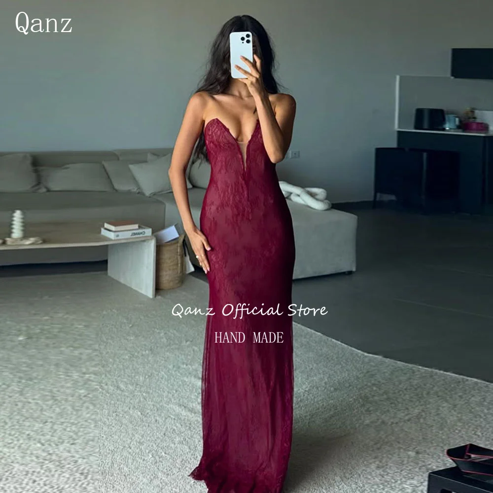 Qanz Burgundy Lace Evening Dresses Mermaid Robe De Soirée Mariage Backless Sexy Sleeveless Formal Dresses Woman Customized
Qanz Burgundy Lace Evening Dresses Mermaid Robe De Soirée Mariage Backless Sexy Sleeveless Formal Dresses Woman Customized