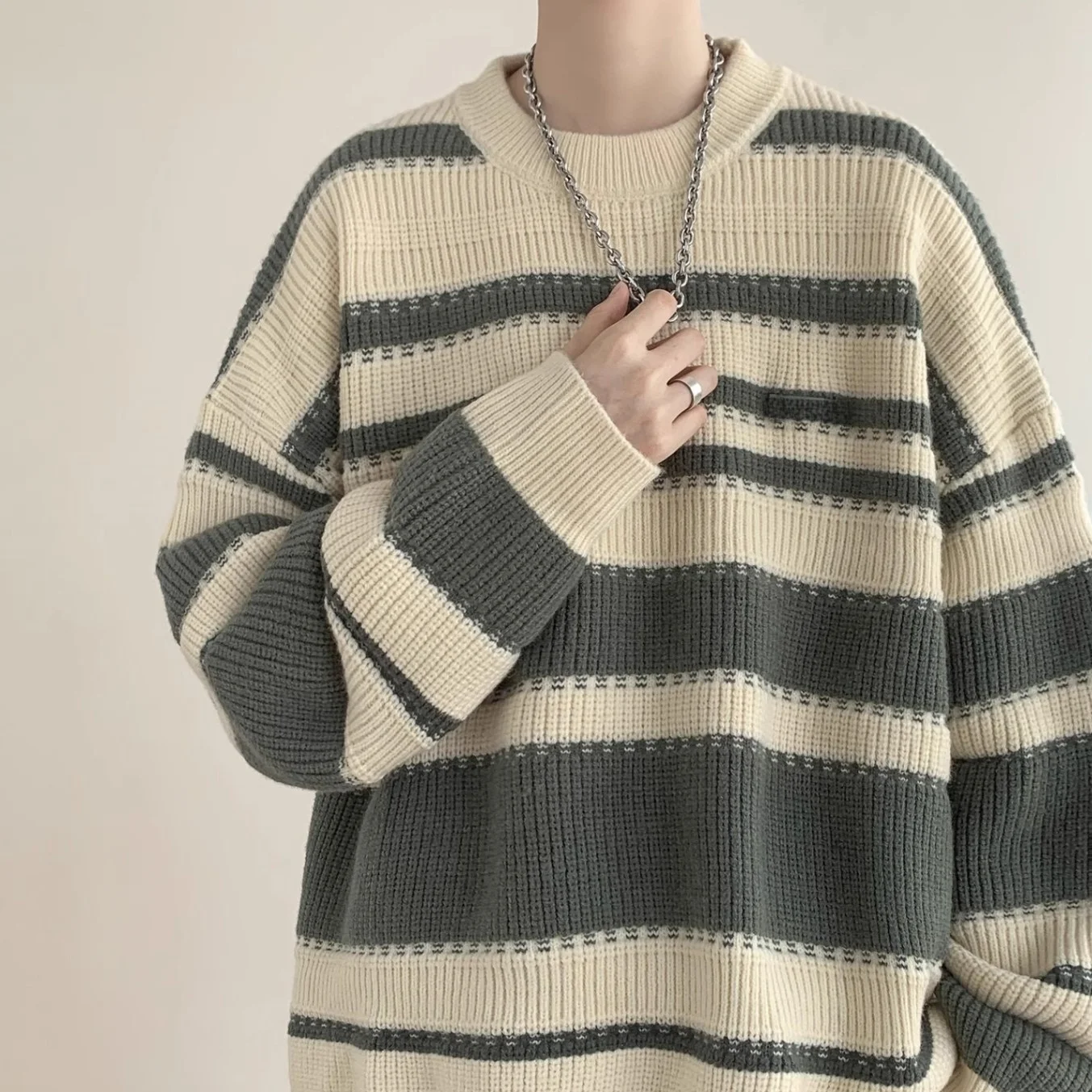 Loose Fit Men's Knitted Sweater Jaet Large Size 250 Pou Autumn Winter Casual Stripe Pattern Comfortable Lazy Sle
Loose Fit Men's Knitted Sweater Jaet Large Size 250 Pou Autumn Winter Casual Stripe Pattern Comfortable Lazy Sle