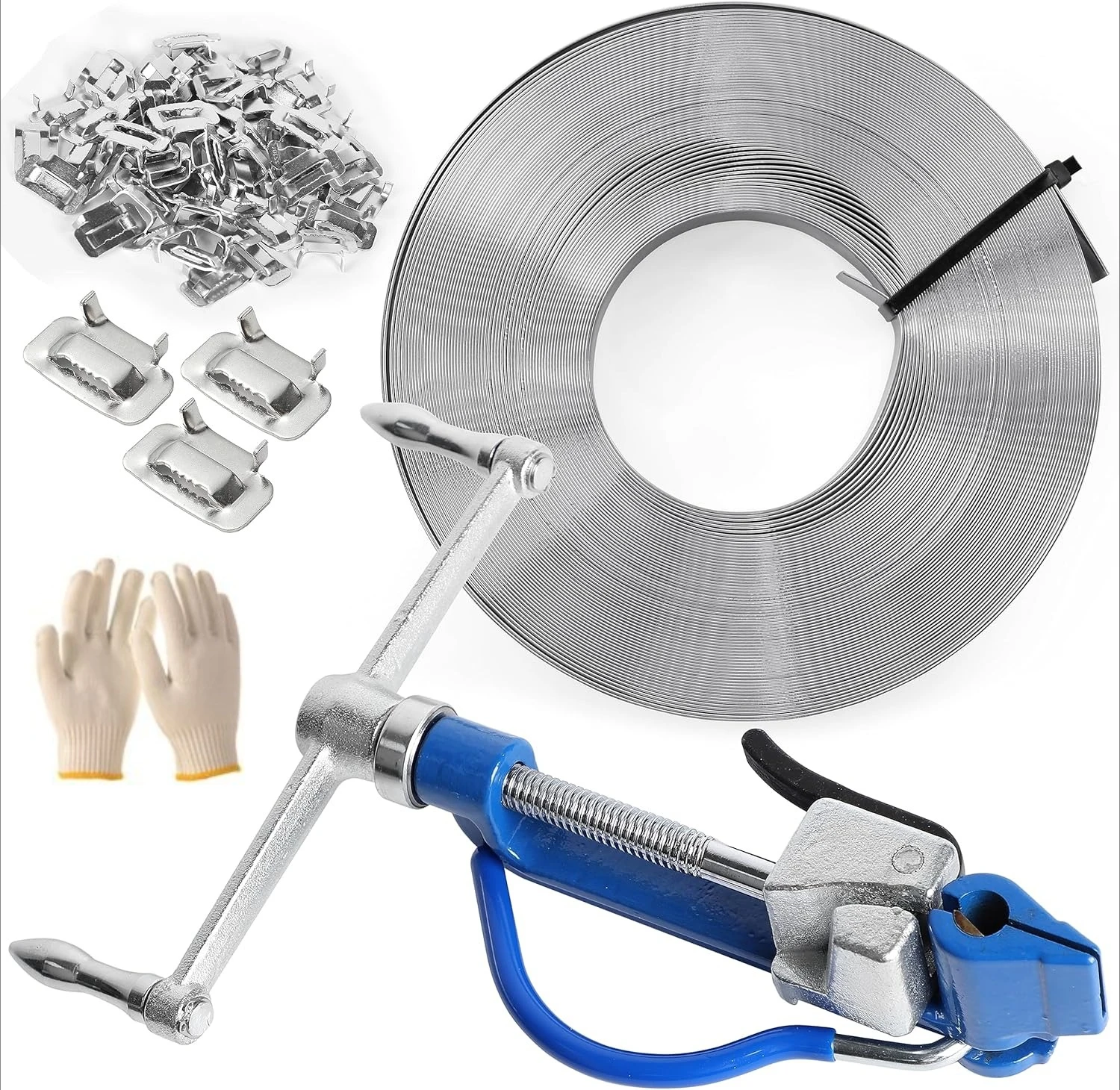 Steel Banding Strapping Kit Including Screw Spiral Tensioner 3/4"x100Ft S304 Stainless Coil 100pcs Ear-Lock Buckles
Steel Banding Strapping Kit Including Screw Spiral Tensioner 3/4"x100Ft S304 Stainless Coil 100pcs Ear-Lock Buckles