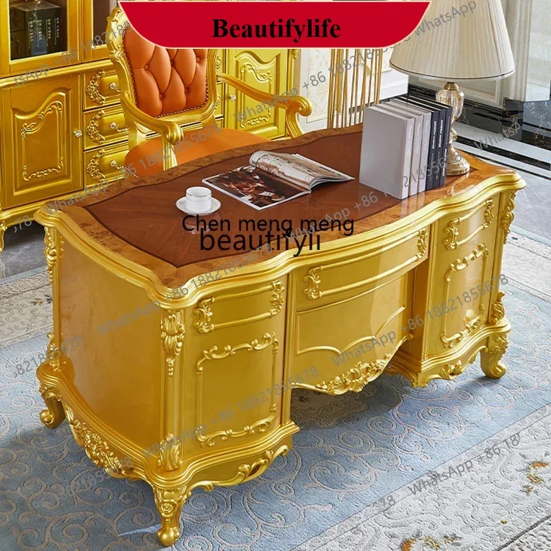 D178 European desk American luxury solid wood retro gold-painted desk atmospheric desk
D178 European desk American luxury solid wood retro gold-painted desk atmospheric desk