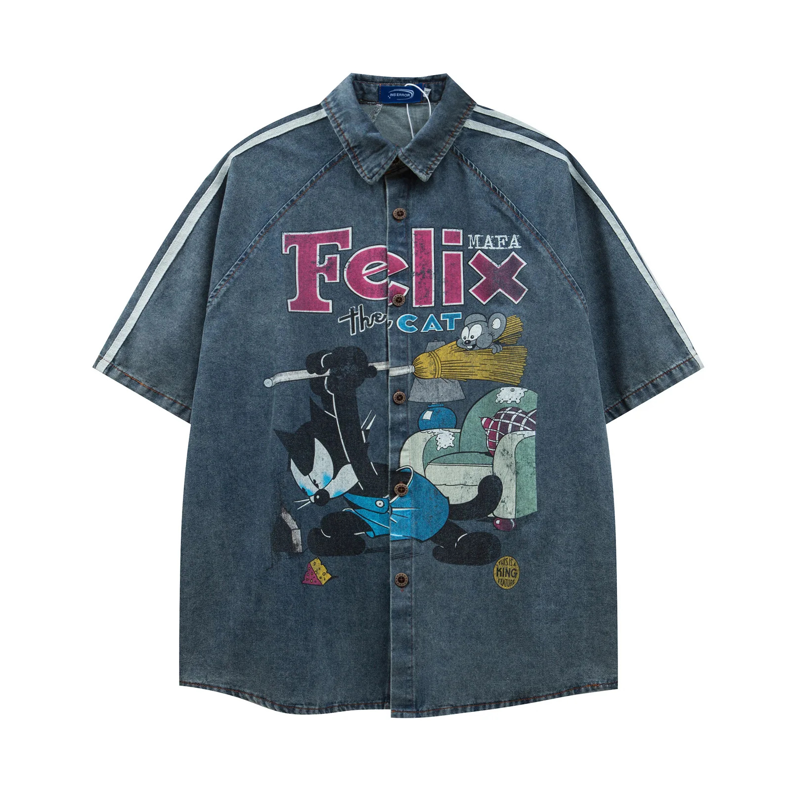 American Vintage Denim Shirt Fou Man Y2k Streetwear Cartoon Printed Graphic Shirts Summer Couple Casual Short Sleeve Shirts Men
American Vintage Denim Shirt Fou Man Y2k Streetwear Cartoon Printed Graphic Shirts Summer Couple Casual Short Sleeve Shirts Men
