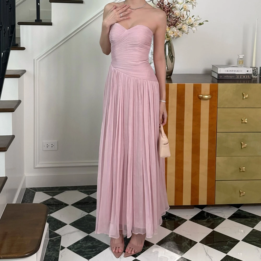 Customized A-line Evening Dresses Ankle-length Strapless Sleeveless Prom Gown Fashion Pleat Simple Draped Casual Party Gown 
Customized A-line Evening Dresses Ankle-length Strapless Sleeveless Prom Gown Fashion Pleat Simple Draped Casual Party Gown