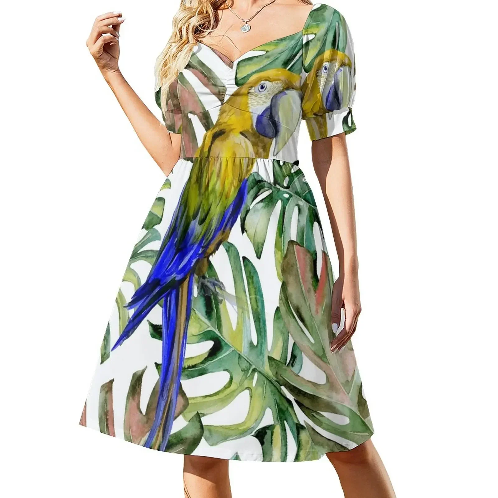 PARROT IN THE JUNGLE Short-Sleeved Dress women evening dress Women's summer dress
PARROT IN THE JUNGLE Short-Sleeved Dress women evening dress Women's summer dress