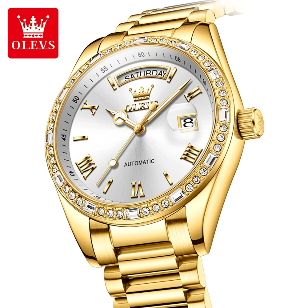 OLEVS 6747 Men's Automatic Mechanical Watch Diamond Gold Stainless Steel Wristwatch Business Luminous Waterproof Date Week Clock
OLEVS 6747 Men's Automatic Mechanical Watch Diamond Gold Stainless Steel Wristwatch Business Luminous Waterproof Date Week Clock