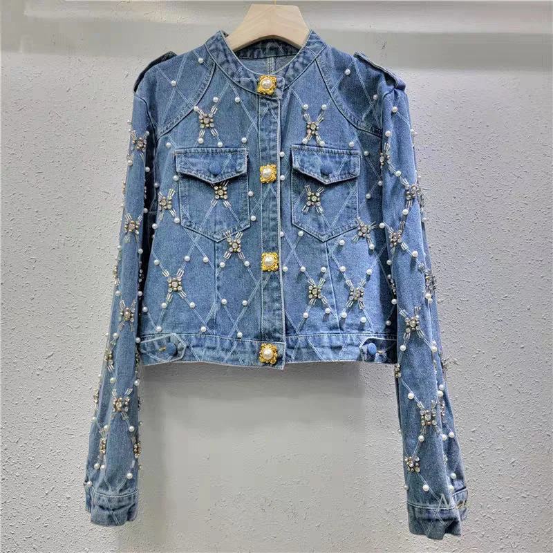 European Luxury Rhombus Pearl Denim Short Jacket Women's 2025 Spring Autumn Chic Diamond Fashion Blue Jean Jackets
European Luxury Rhombus Pearl Denim Short Jacket Women's 2025 Spring Autumn Chic Diamond Fashion Blue Jean Jackets