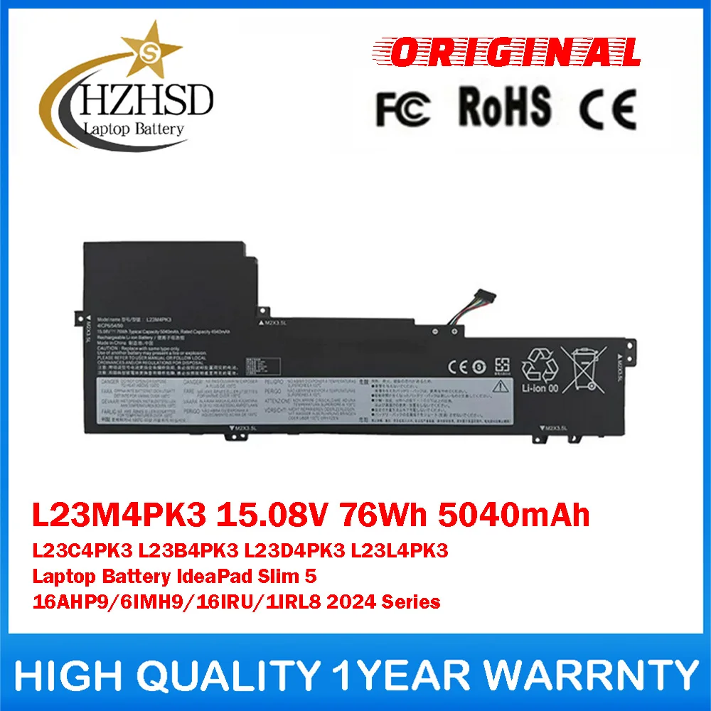 L23M4PK3 15.08V 76Wh 5040mAh L23C4PK3/B4PK3/D4PK3/L4PK3 Genuine Original Laptop Battery For Lenovo IdeaPad Slim 5 16AHP9/6IMH9
L23M4PK3 15.08V 76Wh 5040mAh L23C4PK3/B4PK3/D4PK3/L4PK3 Genuine Original Laptop Battery For Lenovo IdeaPad Slim 5 16AHP9/6IMH9