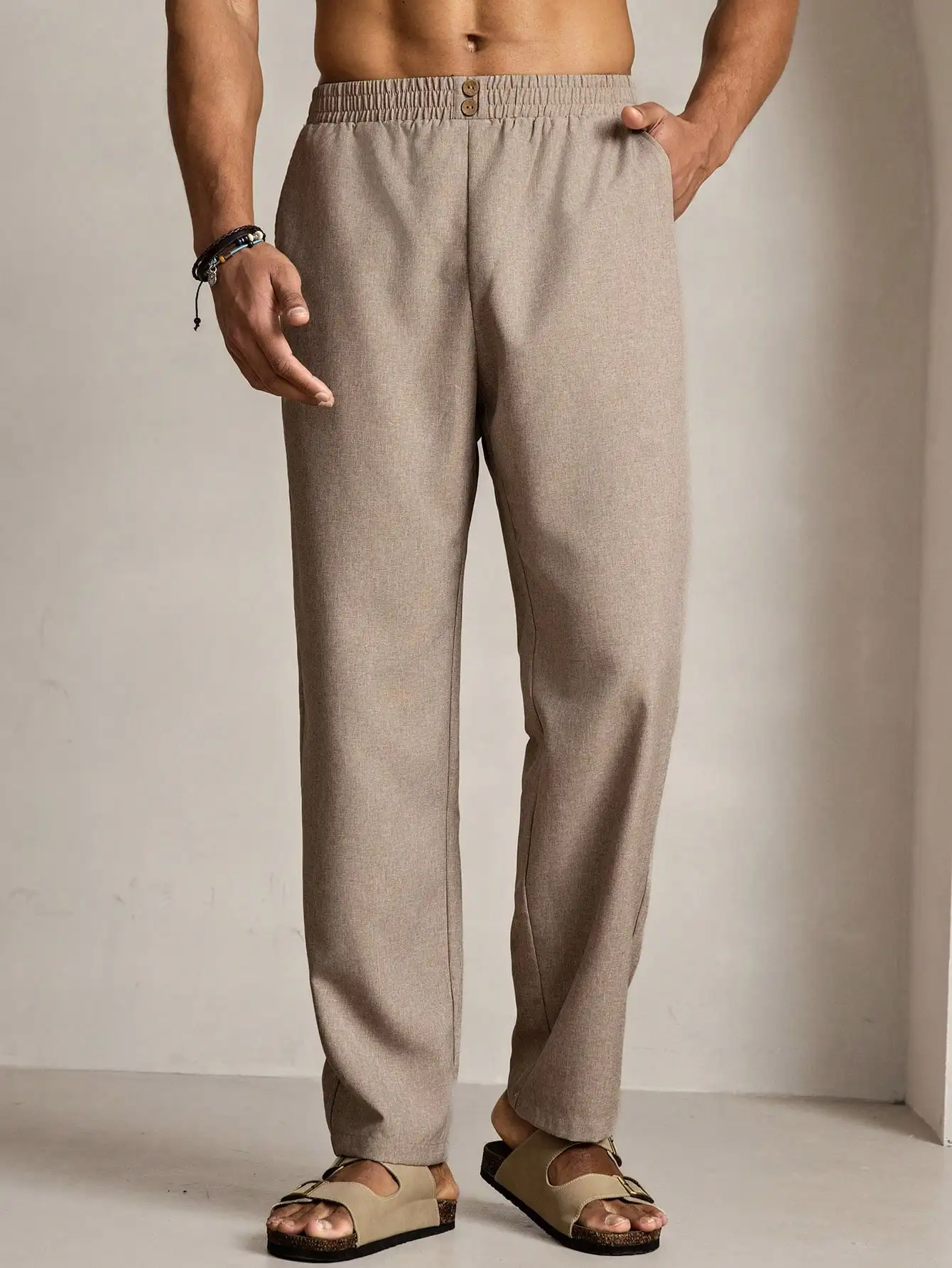 Men's Loose Fit Solid Color Elastic Waist Straight Leg Pants for Daily Casual Wear
Men's Loose Fit Solid Color Elastic Waist Straight Leg Pants for Daily Casual Wear