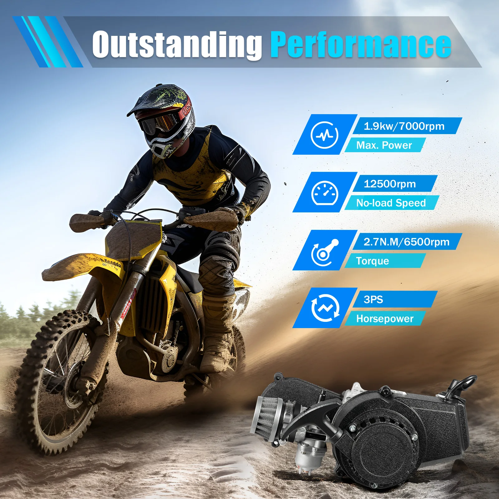 49.85cc 2-Stroke Engine Kit, 1.9kw/7000rpm Pull Start Motor with CVT Gearbox & Fuel Tank for Pocket Bike Mini Dirt Bike ATV Scooter
49.85cc 2-Stroke Engine Kit, 1.9kw/7000rpm Pull Start Motor with CVT Gearbox & Fuel Tank for Pocket Bike Mini Dirt Bike ATV Scooter