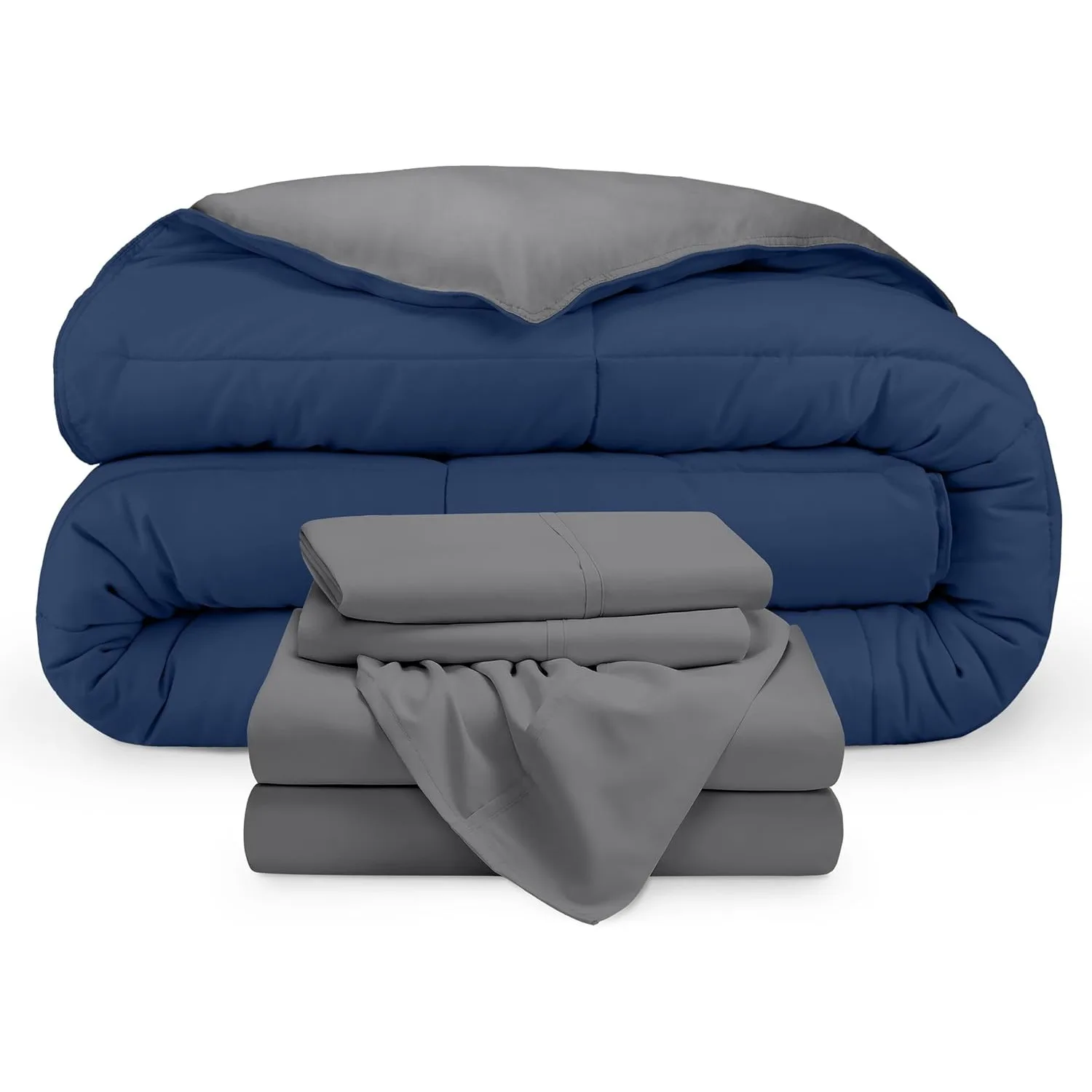 Reversible Bed-in-A-Bag Comforter & Sheet Set - Queen - Down Alternative - Soft - Bedding Set (Queen, Dark Blue/Grey, Grey)
Reversible Bed-in-A-Bag Comforter & Sheet Set - Queen - Down Alternative - Soft - Bedding Set (Queen, Dark Blue/Grey, Grey)