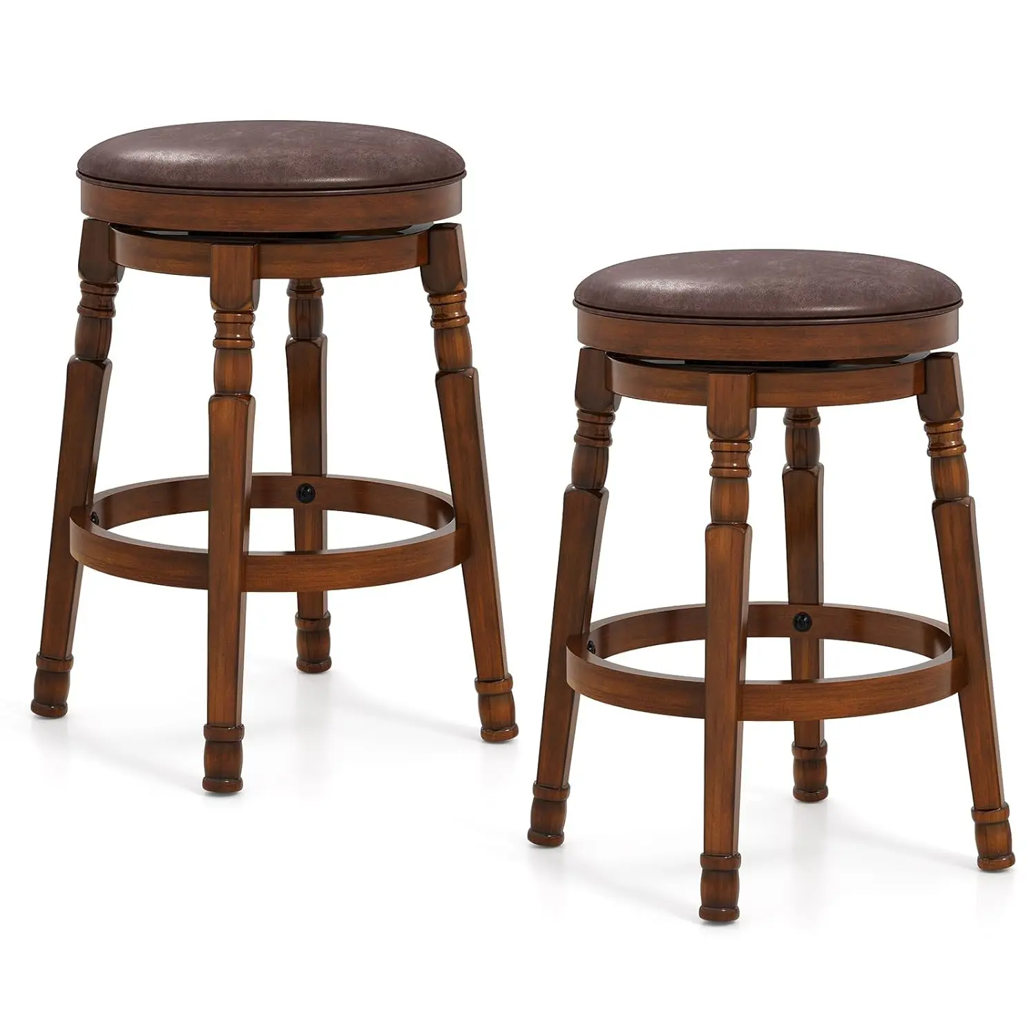 Swivel Bar Stools Set of 2, 24" Counter Height Bar Stools w/Faux Leather Padded Seat, Footrests, Solid Wooden Frame, Farmhouse B
Swivel Bar Stools Set of 2, 24" Counter Height Bar Stools w/Faux Leather Padded Seat, Footrests, Solid Wooden Frame, Farmhouse B