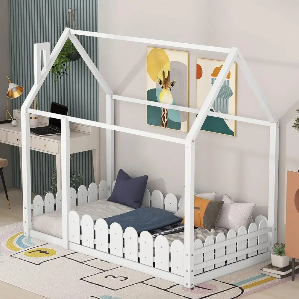 Twin Size Wooden Low Profile Montessori Bed with Roof and Round Design for Kids, Playhouse or Full Bed for Girls and Boys, White
Twin Size Wooden Low Profile Montessori Bed with Roof and Round Design for Kids, Playhouse or Full Bed for Girls and Boys, White