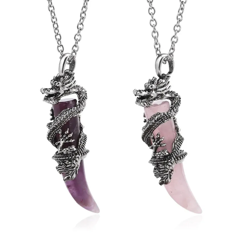 Crystal Dragon Stone Pendant Necklace For Women Men Natural Amethyst Rose Quartz Stone Wolf Tooth Pendants Necklaces Jewelry
Crystal Dragon Stone Pendant Necklace For Women Men Natural Amethyst Rose Quartz Stone Wolf Tooth Pendants Necklaces Jewelry