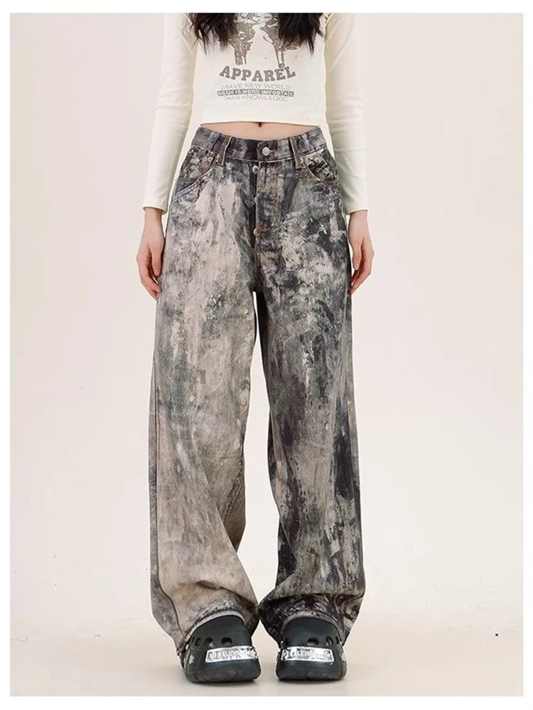 Women's Asymmetric Printing Design Unisex Pants Wide Legs Jeans Young Girl Street Bottoms Female High Waisted Denim Trousers
Women's Asymmetric Printing Design Unisex Pants Wide Legs Jeans Young Girl Street Bottoms Female High Waisted Denim Trousers