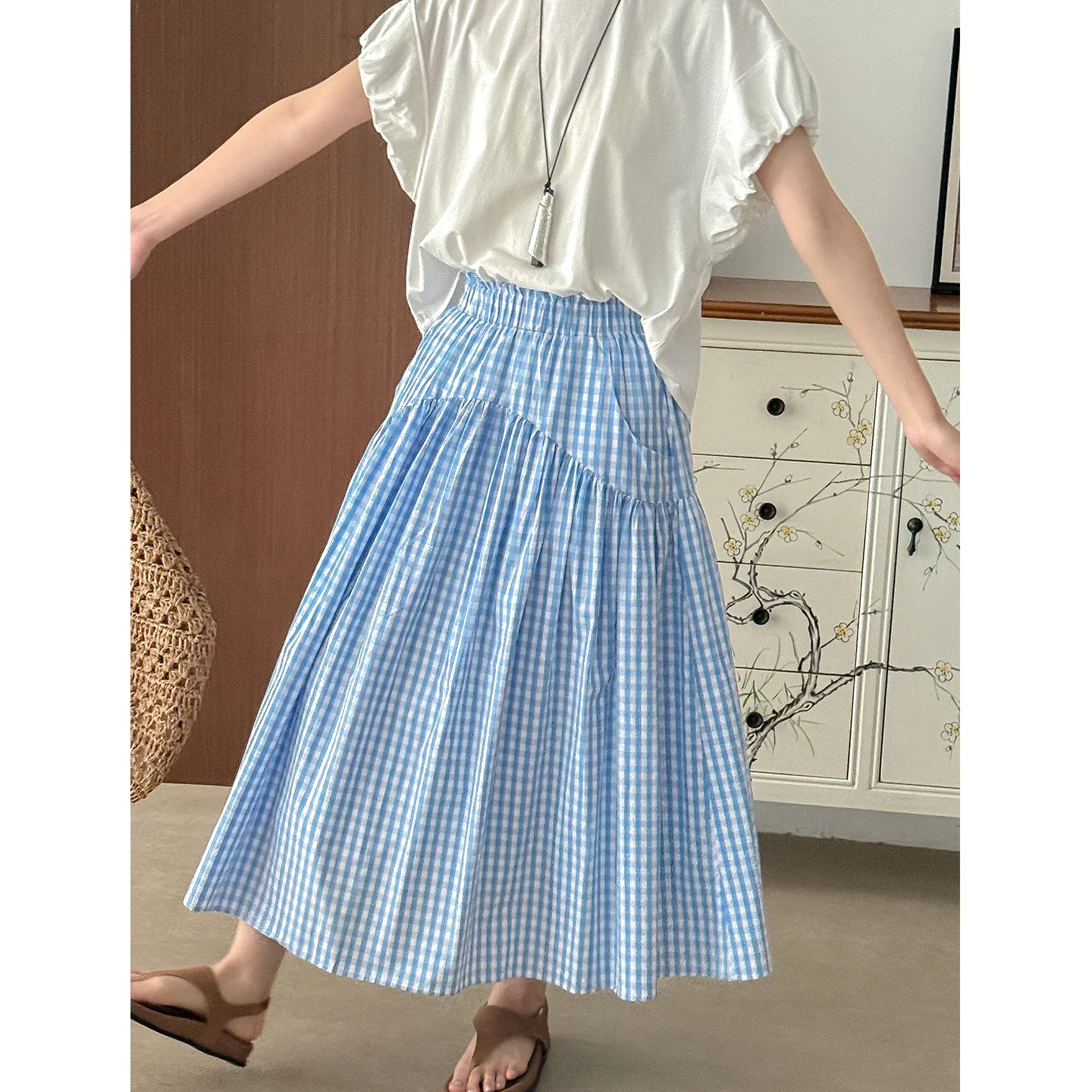 Phil Dan Women's College Sle Blue Plaid Skirt Cotton Material Artistic Long Skirt with ket Casual A-Line Skirt
Phil Dan Women's College Sle Blue Plaid Skirt Cotton Material Artistic Long Skirt with ket Casual A-Line Skirt