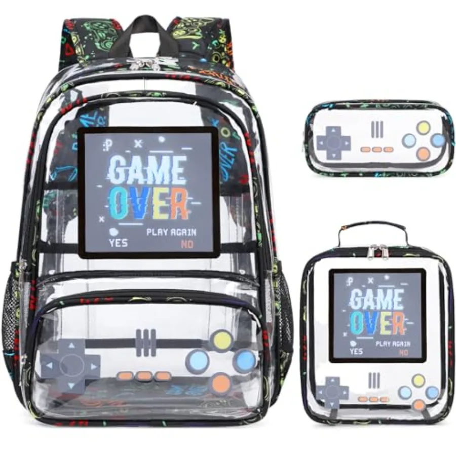 Clear Backpack for Boys, Clear Gamer School Backpack Heavy Duty with Lunch Bag and Pencil Case, Transparent See Through Bookbag
Clear Backpack for Boys, Clear Gamer School Backpack Heavy Duty with Lunch Bag and Pencil Case, Transparent See Through Bookbag