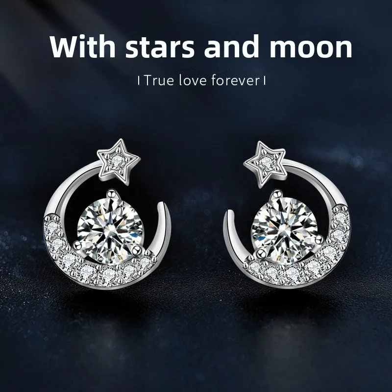 925 Sterling Silver Moissanite Star & Moon Earrings for Women - Elegant Celestial Jewelry jewelry
925 Sterling Silver Moissanite Star & Moon Earrings for Women - Elegant Celestial Jewelry jewelry