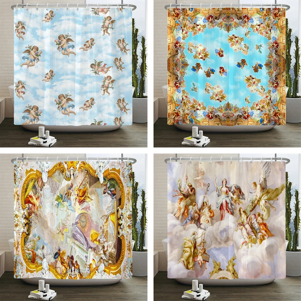 European Retro Style Angels Shower Curtains Waterproof Fabric Bathroom Curtain Church Mural Bathtub Bath Curtains with 12 Hooks
European Retro Style Angels Shower Curtains Waterproof Fabric Bathroom Curtain Church Mural Bathtub Bath Curtains with 12 Hooks