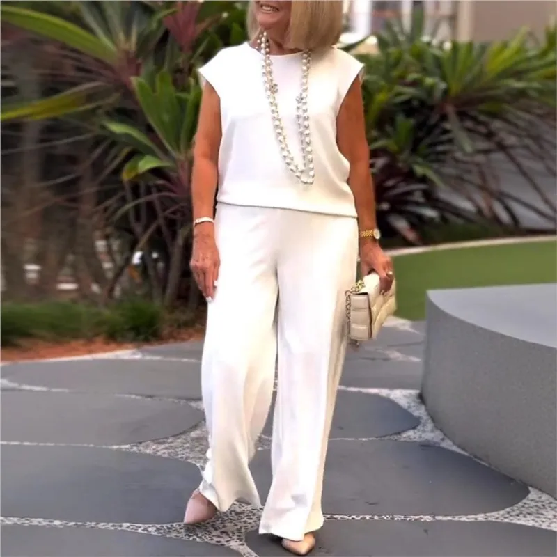 2025 Spring Summer Ladies Temperament Sleeveless O-Neck Blouse Tops Wide Leg Pants Set Elegant Women Loose 2-piece Office Set
2025 Spring Summer Ladies Temperament Sleeveless O-Neck Blouse Tops Wide Leg Pants Set Elegant Women Loose 2-piece Office Set