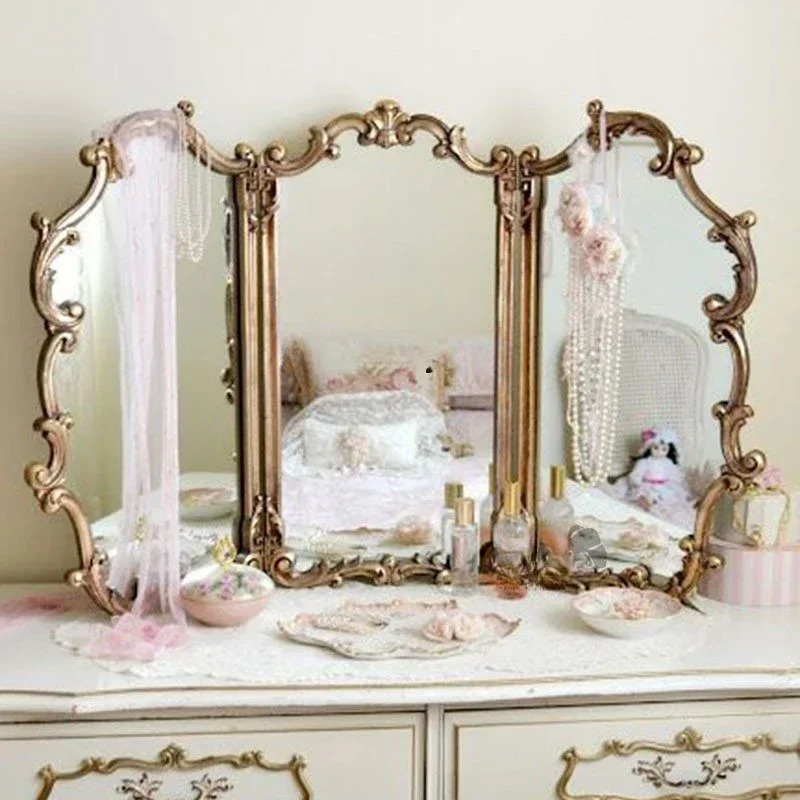 European Vanity Mirror Light Luxury Bedroom Carved Foldable Makeup Mirror Trifold Mirror Three-Sided Desktop
European Vanity Mirror Light Luxury Bedroom Carved Foldable Makeup Mirror Trifold Mirror Three-Sided Desktop