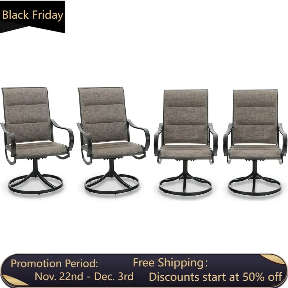 4-piece rotating outdoor chair set, all-weather mesh fabric, padded textile and electrophoretic coated metal frame
4-piece rotating outdoor chair set, all-weather mesh fabric, padded textile and electrophoretic coated metal frame