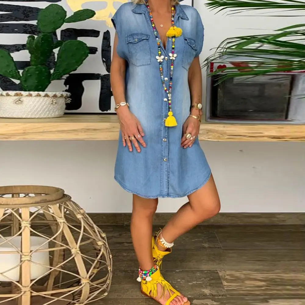 Womens Summer New Fashion Short Sleeve Turn Down Collar Zipper Dress Digital Print Imitation Denim Dress Above Knee Mini Skirts
Womens Summer New Fashion Short Sleeve Turn Down Collar Zipper Dress Digital Print Imitation Denim Dress Above Knee Mini Skirts