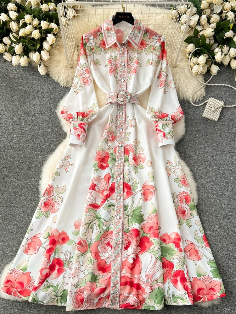 Women French Vintage Ethnic Style Print Party Vacation Dress Spring Autumn Lapel Lantern Sleeves High Waist Slim Long Robe
Women French Vintage Ethnic Style Print Party Vacation Dress Spring Autumn Lapel Lantern Sleeves High Waist Slim Long Robe