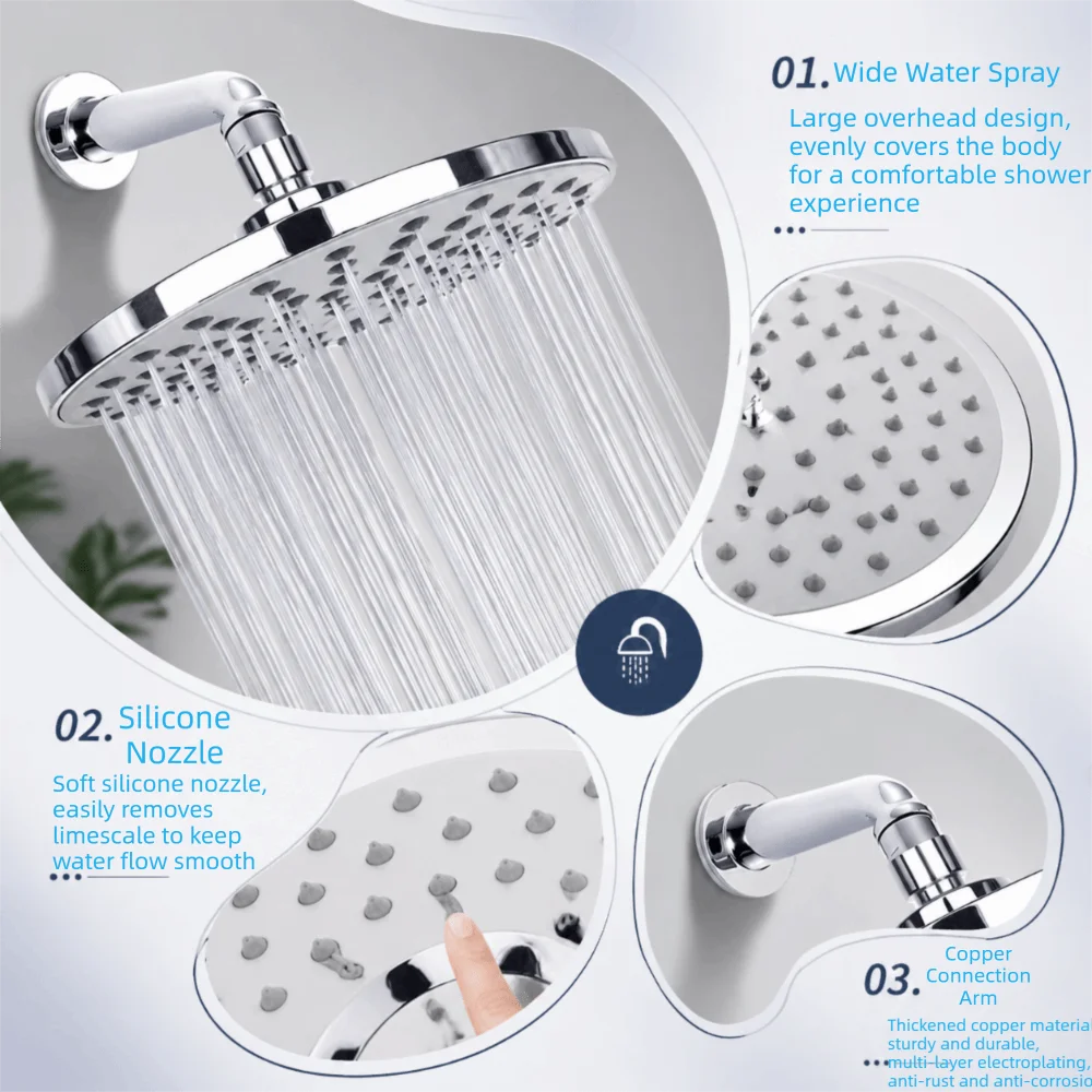 8 Inch Round Round Shower Head Chrome Plated Finish Corrosion Resistance Chrome Plated Shower Head Long Service Life
8 Inch Round Round Shower Head Chrome Plated Finish Corrosion Resistance Chrome Plated Shower Head Long Service Life
