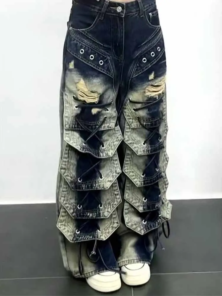 American Punk Hip Hop Floor-Length Pants Women's Fall 2025 New Plus-Size Ripped Denim Pants
American Punk Hip Hop Floor-Length Pants Women's Fall 2025 New Plus-Size Ripped Denim Pants