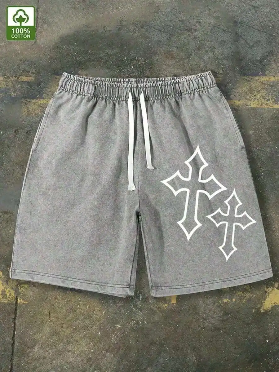Washed Cotton Shorts With Artistic Cross Print Men Casual Streetwear Summer Shorts
Washed Cotton Shorts With Artistic Cross Print Men Casual Streetwear Summer Shorts